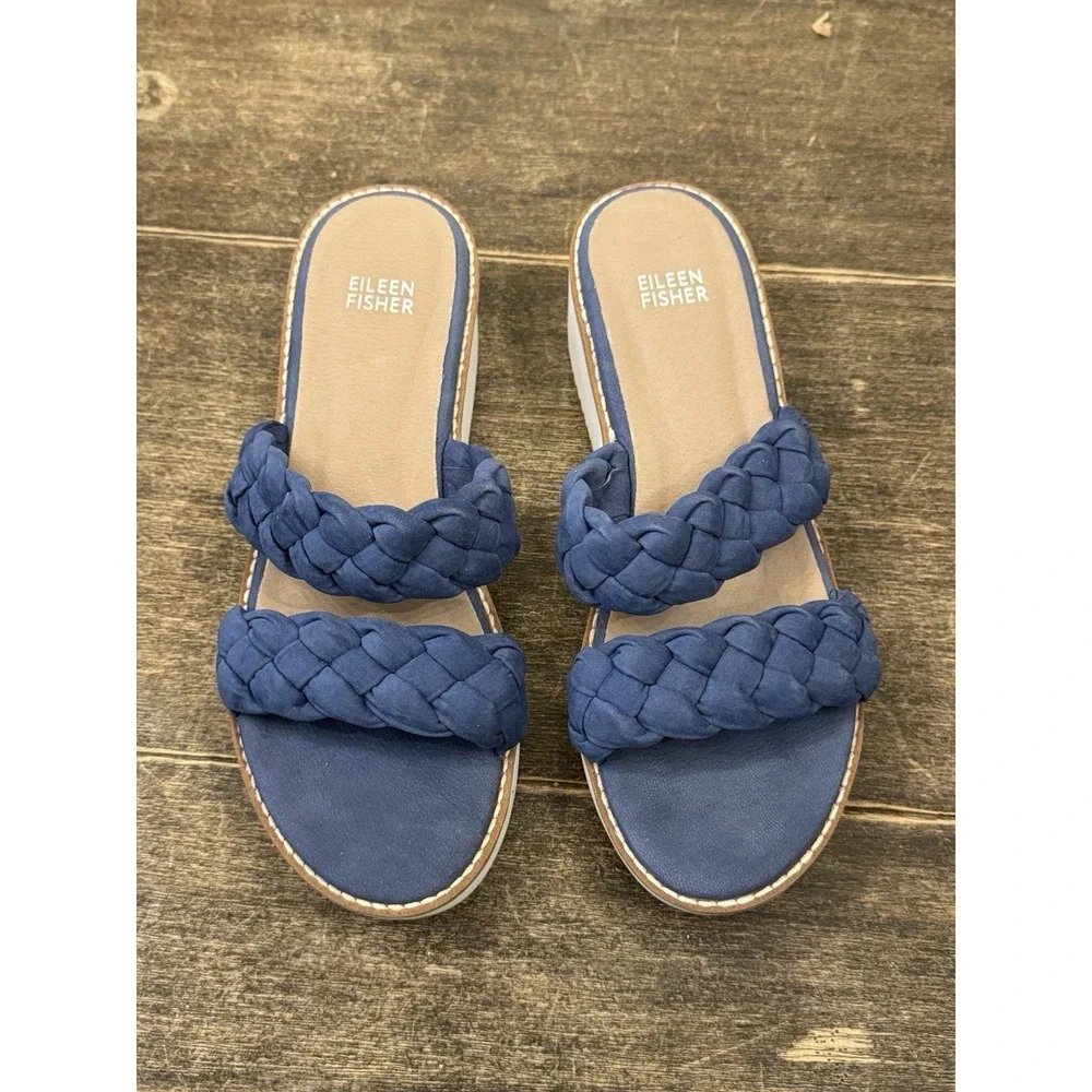Eileen Fisher Loop‎ Women's Wedge Sandal Blue Size 8 Slide Braided
